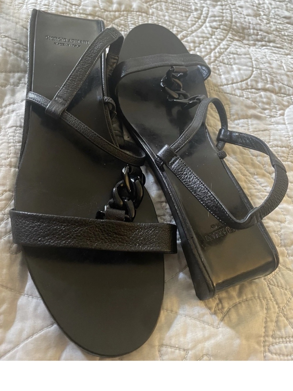 Giorgio Armani Black Leather Chain-Detail Strappy Sandals